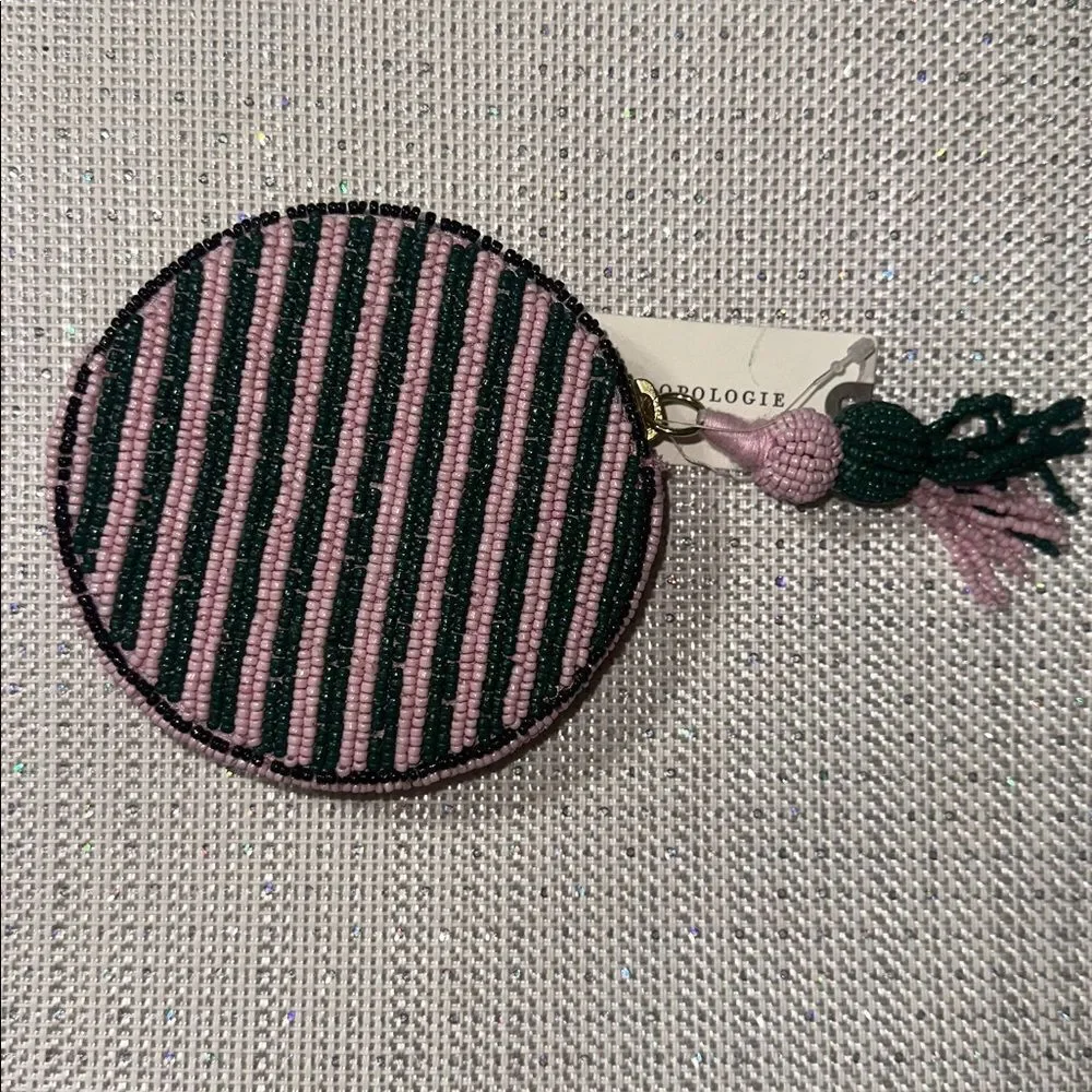 Anthropologie “ELF NOG” Nephthys Illustrated Beaded Disc Round Zip Coin Purse.